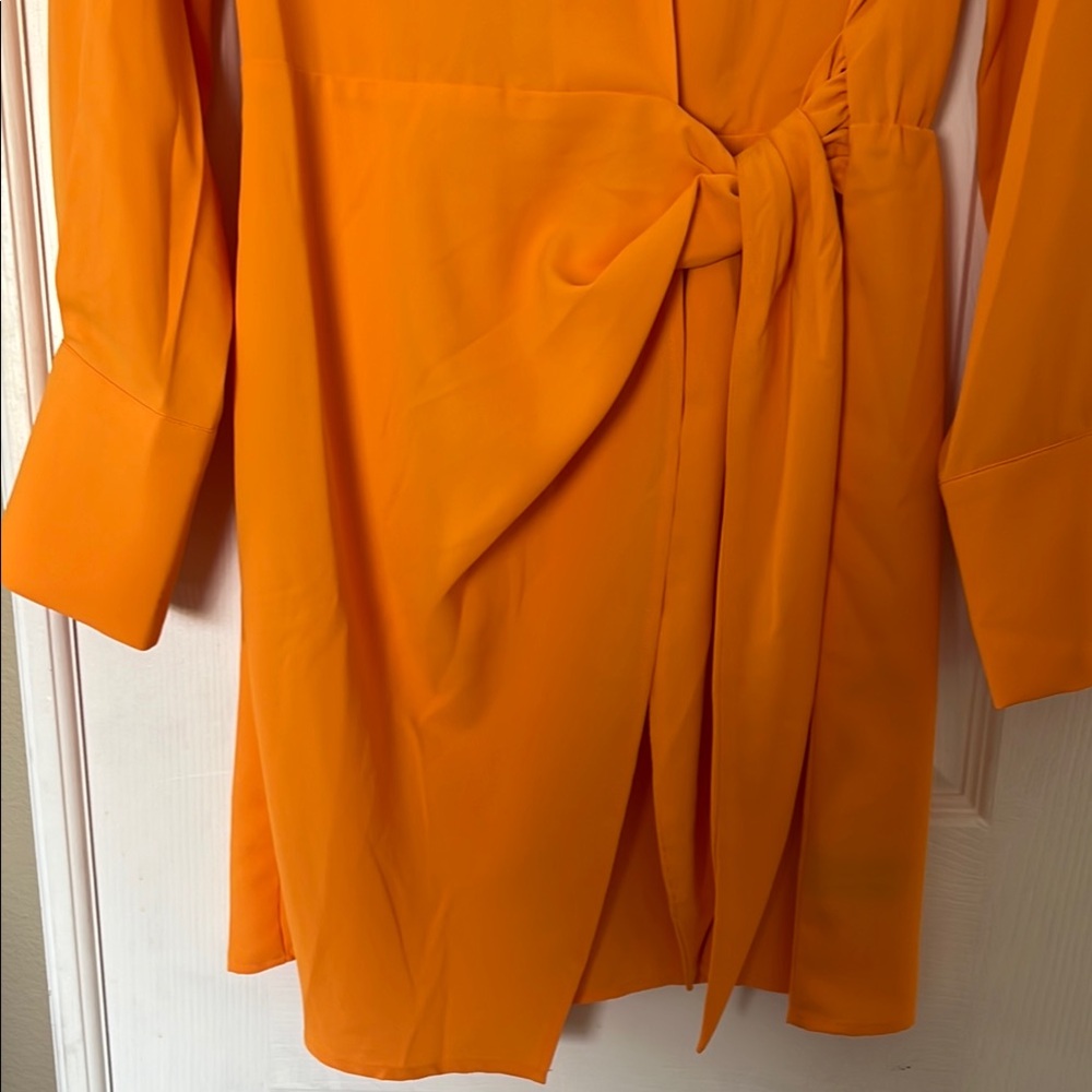 Orange Asymmetrical Wrap Dress with Notched Collar Sz M - Picture 4 of 5